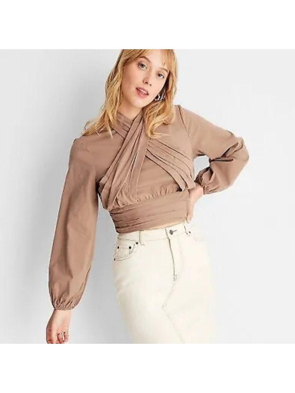 Elegant Tan Women's Blouse - Picture 2 of 4